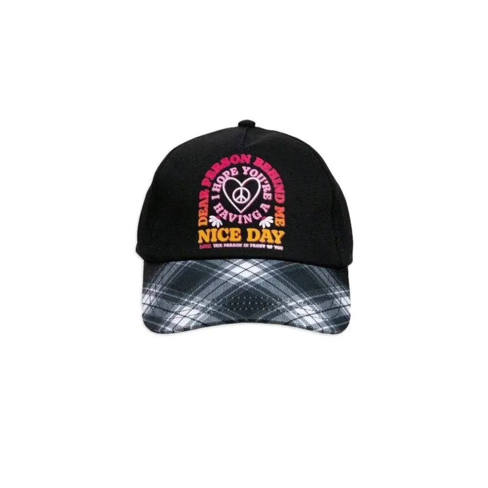 Justice Girls Baseball Style Hat, Black with Plaid Brim